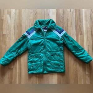 Vintage Green Striped Winter Ski Jacket - Men's Medium